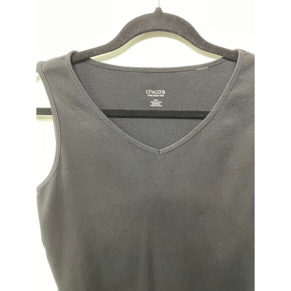 Chico's Sleeveless Knit V Neck Tank Top Pullover Black Women Size 1 M Base Layer - Picture 2 of 7
